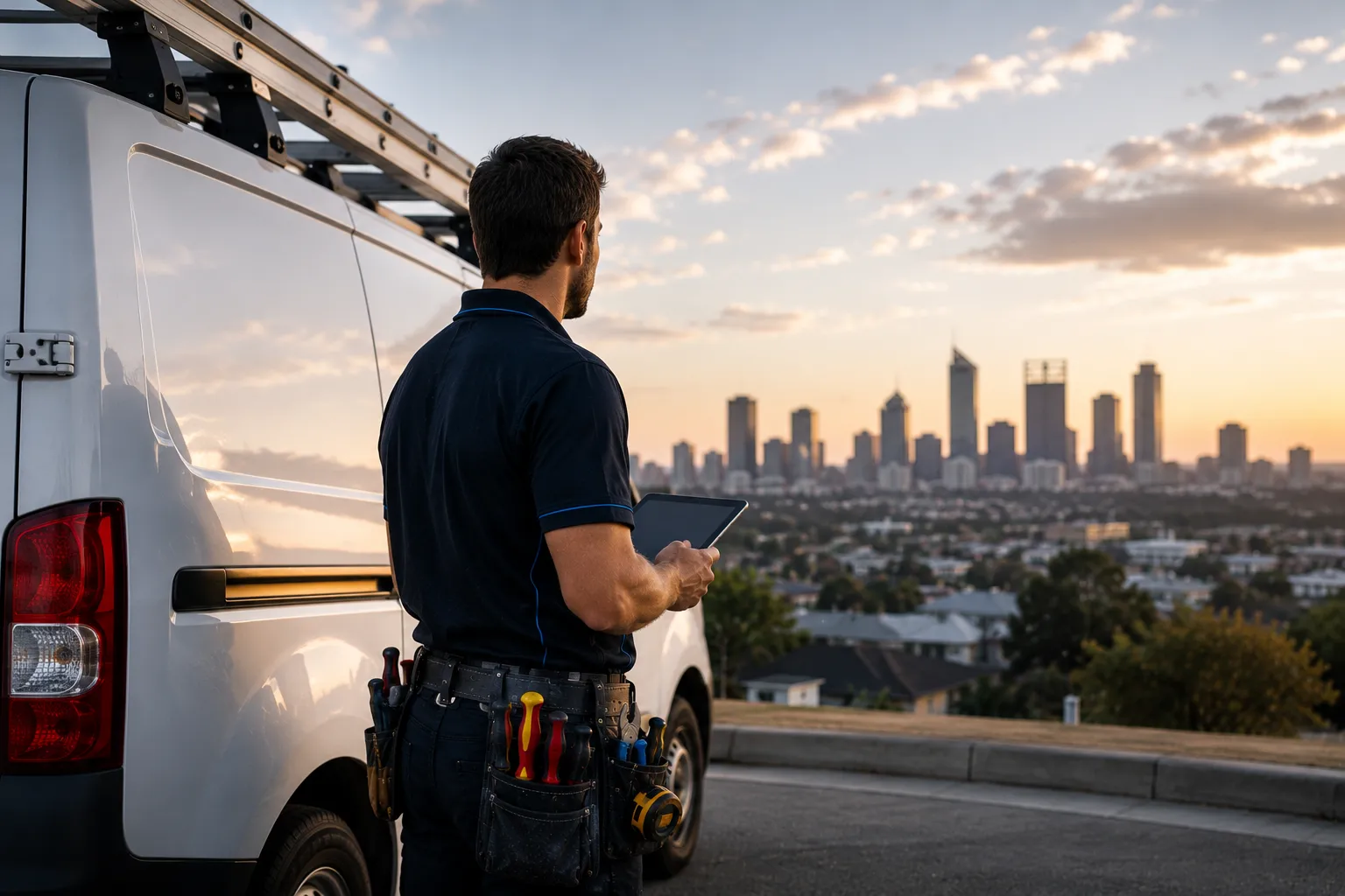 Electrician service areas Brisbane — Aurora Electrical Solutions van on site in a Brisbane residential street